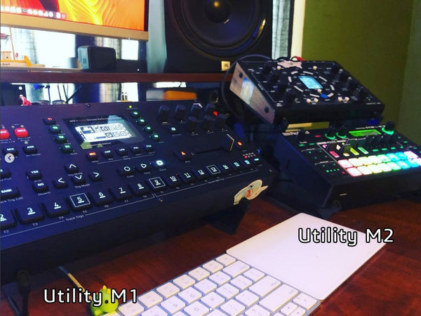 KVgear Utility M1 in use as an Elektron stand, and Utility M2 as stand for MC-101 and NDLR.