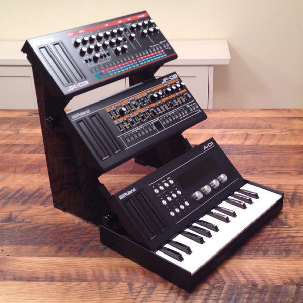 Three tier Roland Boutique stand with plenty of room for cables and K-25m keyboard (KVgear Boo-3)