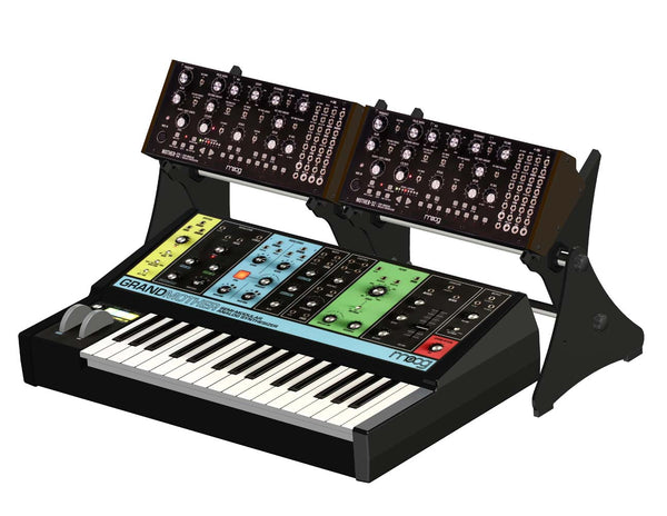 KVgear Gear Rail holding Mother 32 and DFAM above Moog Grandmother