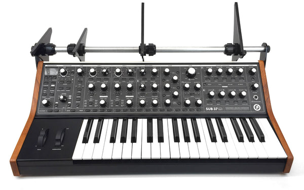 KVgear SubPiggy stand mounted to a Moog Sub37 synth