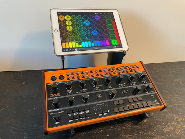 Desktop synth stand for iPad and Behringer Crave
